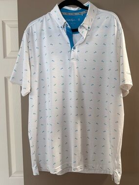 Walter Hagen White Polo with Blue & Green Micro Print